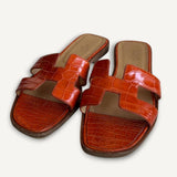 Sandália Hermès Oran Croco Orange