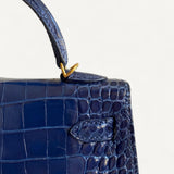 Bolsa Hermès Mini Kelly Alligator Shiny Bleu Saphir com Ferragens Gold