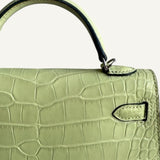 Bolsa Hermès Mini Kelly Alligator Matte Jaune Bourgeon com Ferragens Palladium