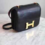Bolsa Hermès Constance 18 Lizard Noir com Ferragens Gold