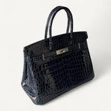 Bolsa Hermès Birkin 30 Croco Niloticus Shiny Bleu Marine com Ferragens Palladium