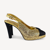 Sandália Slingback Chanel Dourado com Brilho