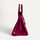 Bolsa Hermès Birkin 25 Croco Shiny Rose Scheherazade  com Ferragens Palladium