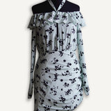 Vestido Alessandra Rich Floral com Babado e Mangas Longas