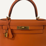 Bolsa Hermès Kelly 28 Togo Orange H com Ferragens Gold