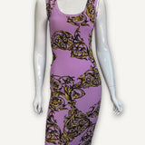 Vestido Versace Couture com Estampa Barroca Lilás