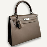 Bolsa Hermès Kelly 25 Epsom Etoupe com Ferragens Palladium