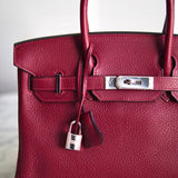 Bolsa Hermès Birkin 30 Togo Rouge com Ferragens Palladium