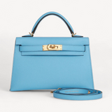 Bolsa Hermès Mini Kelly Epsom Blue Celeste Gold Hardware