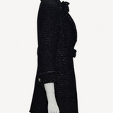 Casaco Chanel Tweed Camélia Preto Fios Metalizados