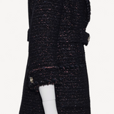 Casaco Chanel Tweed Camélia Preto Fios Metalizados