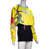 Moletom Cropped Versace Amarelo com Capuz e Estampa Bordada 