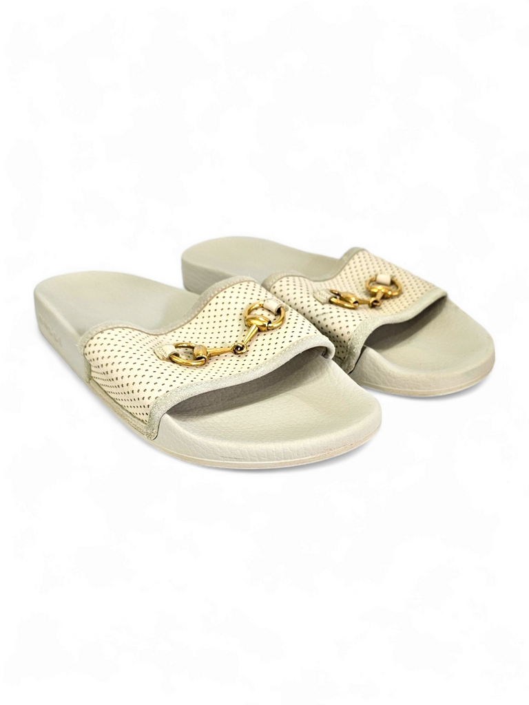 Gucci white pursuit pool slides on sale