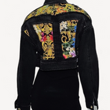 Jaqueta Versace Jeans Couture Cropped Preto com Estampa Barroca