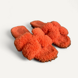 Sandália Rasteira Hermès Oran Orange Shearling