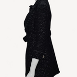 Casaco Chanel Tweed Camélia Preto Fios Metalizados