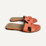 Sandália Rasteira Hermès Oran Orange Joey em Couro Lizard