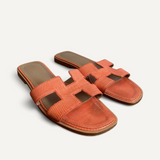 Sandália Rasteira Hermès Oran Orange Joey em Couro Lizard