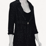 Casaco Chanel Tweed Camélia Preto Fios Metalizados