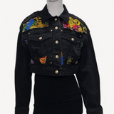 Jaqueta Versace Jeans Couture Cropped Preto com Estampa Barroca