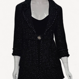 Casaco Chanel Tweed Camélia Preto Fios Metalizados
