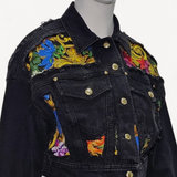 Jaqueta Versace Jeans Couture Cropped Preto com Estampa Barroca