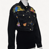 Jaqueta Versace Jeans Couture Cropped Preto com Estampa Barroca
