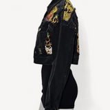Jaqueta Versace Jeans Couture Cropped Preto com Estampa Barroca