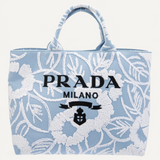 Bolsa Prada Embroidered Drill Tote Bag Azul