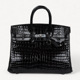 Bolsa Hermès Birkin 25 Shiny Black Porosus Crocodile com Ferragem Palladium