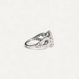 Anel Ouro Branco 18k Diamante Navete e Brilhantes