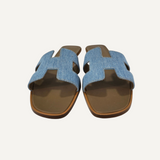 Sandália Rasteira Hermès Oran Denim