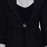 Casaco Chanel Tweed Camélia Preto Fios Metalizados