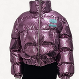 Jaqueta Puffer Chiara Ferragni Cropped Metalizado Rosa