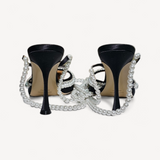 Sandália Mach & Mach Diamond of Elizabeth 100mm Pumps Preto com Perolas