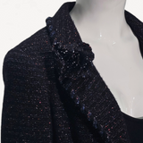 Casaco Chanel Tweed Camélia Preto Fios Metalizados