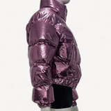 Jaqueta Puffer Chiara Ferragni Cropped Metalizado Rosa