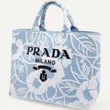 Bolsa Prada Embroidered Drill Tote Bag Azul