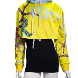 Moletom Cropped Versace Amarelo com Capuz e Estampa Bordada 