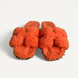 Sandália Rasteira Hermès Oran Orange Shearling