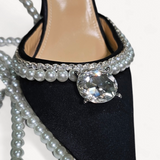 Sandália Mach & Mach Diamond of Elizabeth 100mm Pumps Preto com Perolas