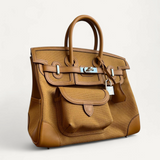 Bolsa Hermès Birkin 25 Cargo Desert/Sesame Toile Goeland com Ferragens Palladium